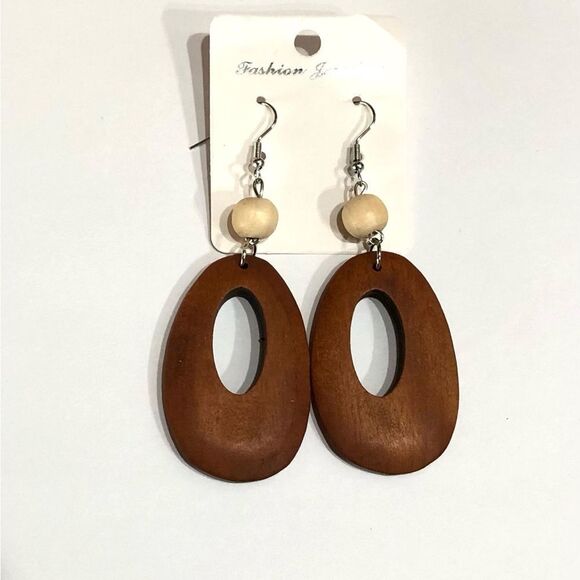 Boho Chic Beaded Wooden Hippie Hoop Dangle Earrings - 208 - Picture 7 of 8